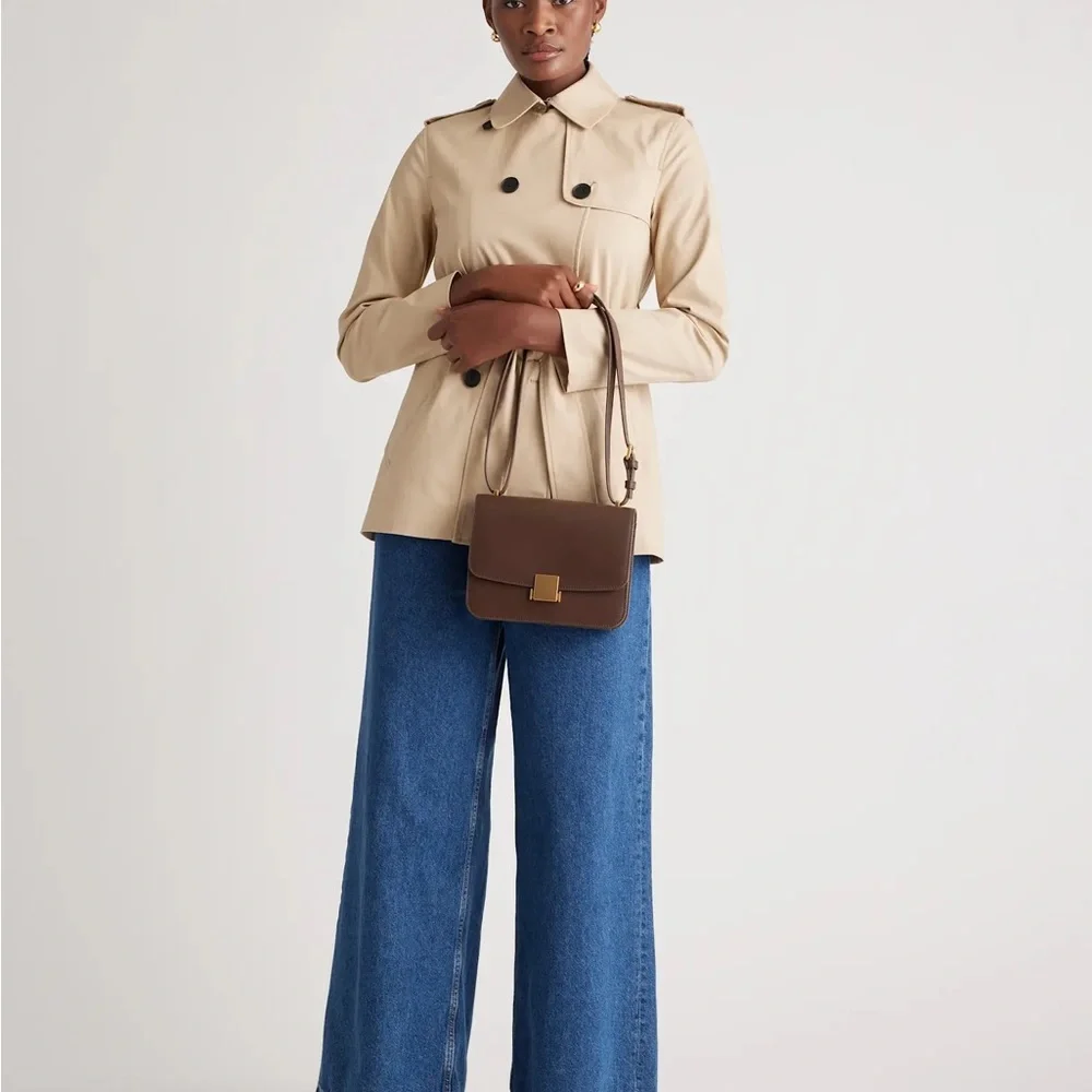 Quince Italian Leather Box Shoulder Bag Crossbody Dark Brown - Picture 15 of 16